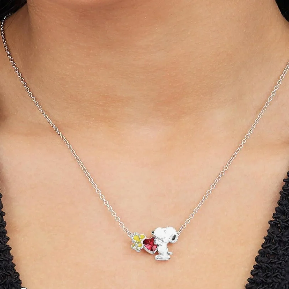 Snoopy & Woodstock Necklaces Silver Flash-Plated Red Crystal or Charm Jewelry - Picture 4 of 6